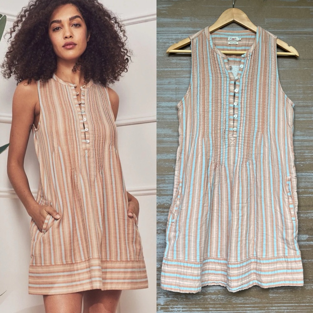 Faherty Isha Organic Cotton Dress Multicolor Striped Boho Beachy Preppy Womens S